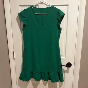 Emerald Green Ruffle Hem Dress